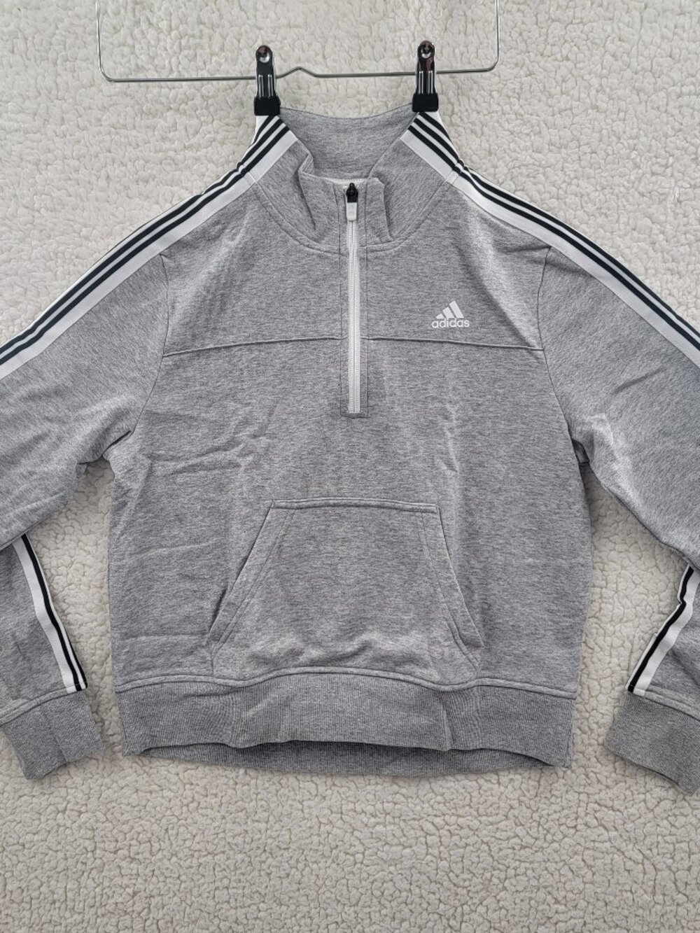 adidas Womens Essentials 3-Stripes 1/4 Zip Sweatshirt Gray Size Small